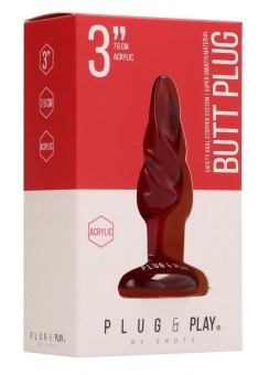 Красная анальная пробка Butt Plug Rounded 3 Inch - 7,6 см.