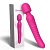Ярко-розовый двусторонний wand-вибромассажер с рифленой ручкой - 22,5 см.