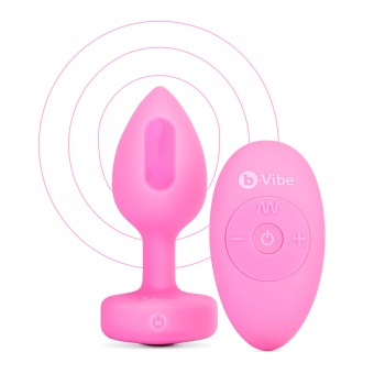 Анальная пробка с кристаллом сердцем и вибрацией b-Vibe Heart Shape Jewel Plug S/M розовая