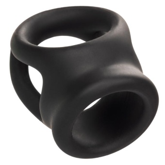 Черное тройное эрекционное кольцо Alpha Liquid Silicone Dual Cage   Ring