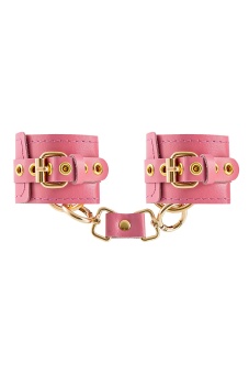 Розовые однослойные кожаные наручники