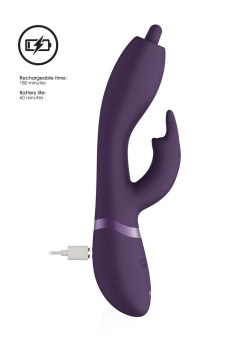 Фиолетовый вибратор Nilo с ротацией на кончике и стимулятором клитора - 22 см