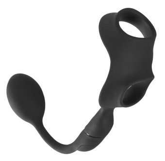 Черное виброкольцо с анальной пробкой Cock Ring with RC Butt Plug