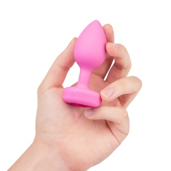 Анальная пробка с кристаллом сердцем и вибрацией b-Vibe Heart Shape Jewel Plug S/M розовая