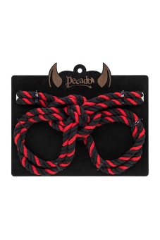 Наручники-оковы из хлопковой веревки Pecado BDSM Узел-омега черно-красные