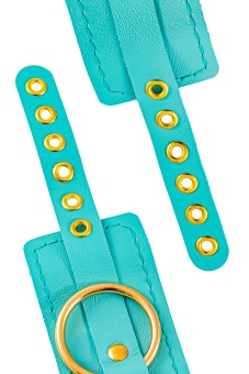 Голубые однослойные кожаные наручники