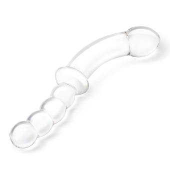 Стеклянный двусторонний фаллоимитатор Girthy Double Sided Dong With Anal Bead прозрачный