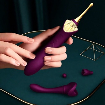 Фиолетовый клиторальный вибростимулятор с насадками Bess