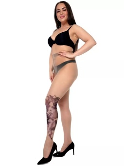 Колготки plus size с женственным принтом на левой ножке