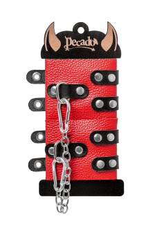 Красно-черные мягкие наручники с двумя ремешками с люверсами