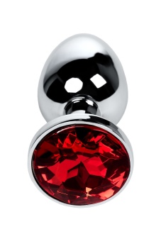 Серебряная анальная пробка с красным кристаллом ToyFa Metal